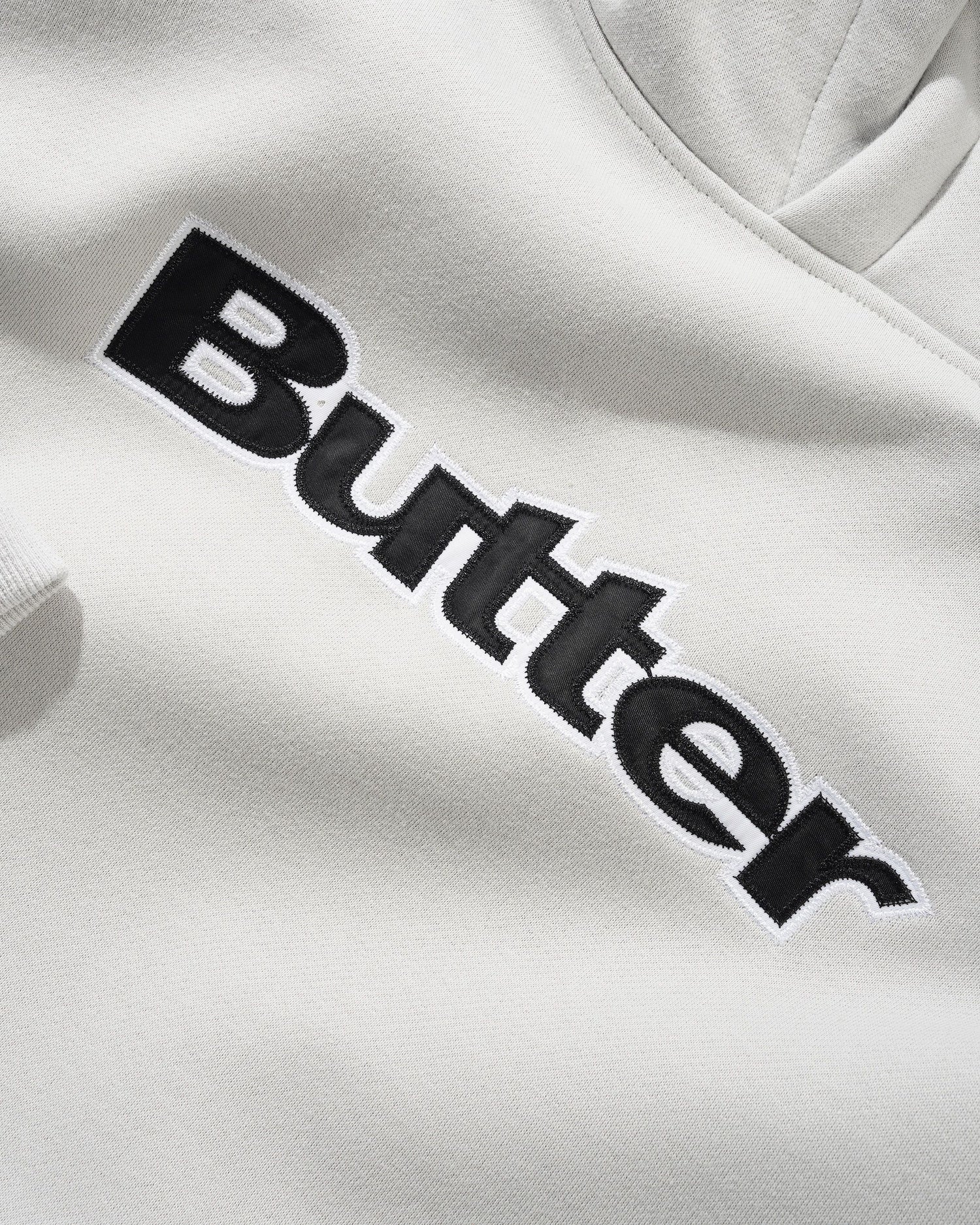 Satin Logo Applique Pullover Hood, Cement