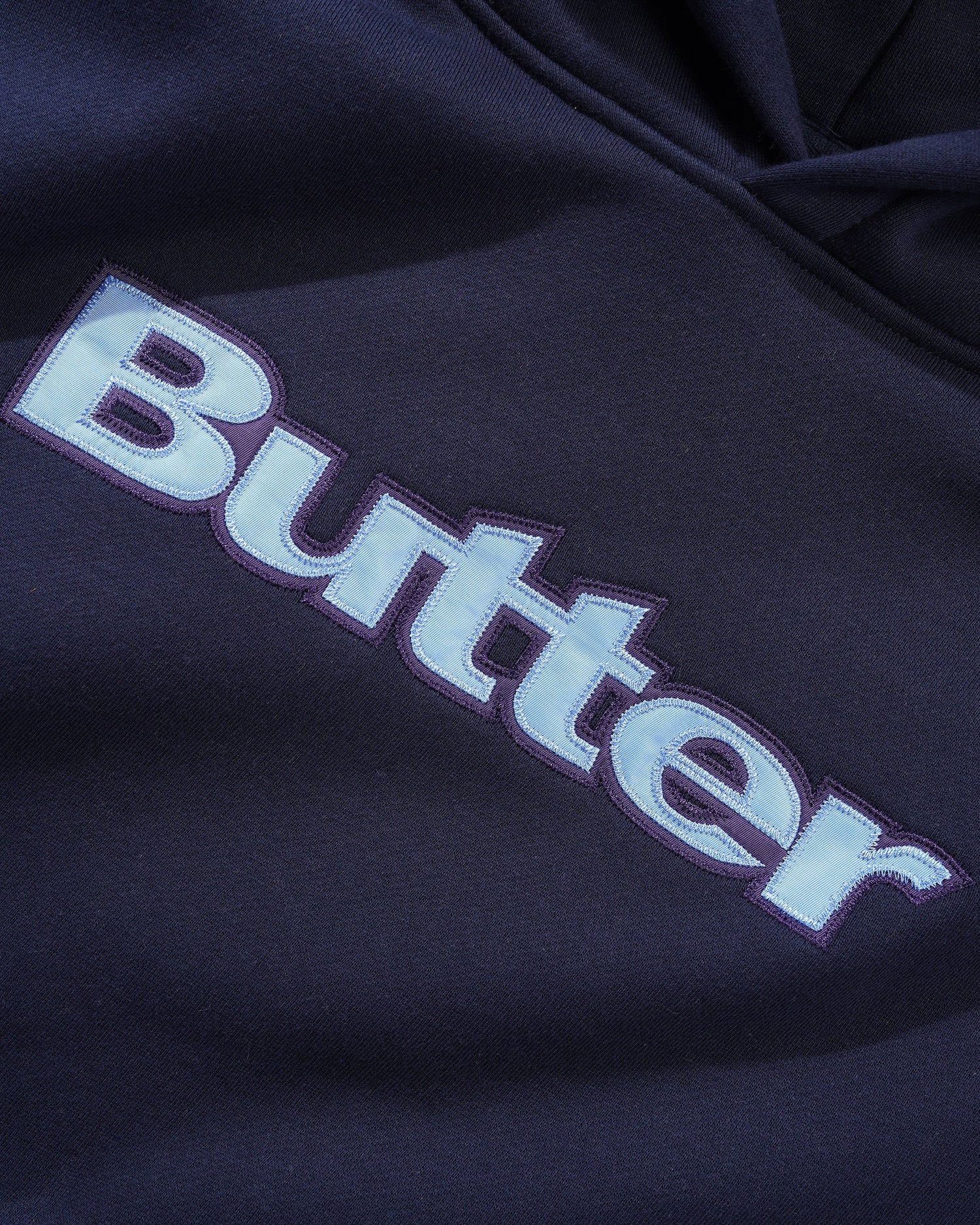 Satin Logo Applique Pullover Hood, Navy
