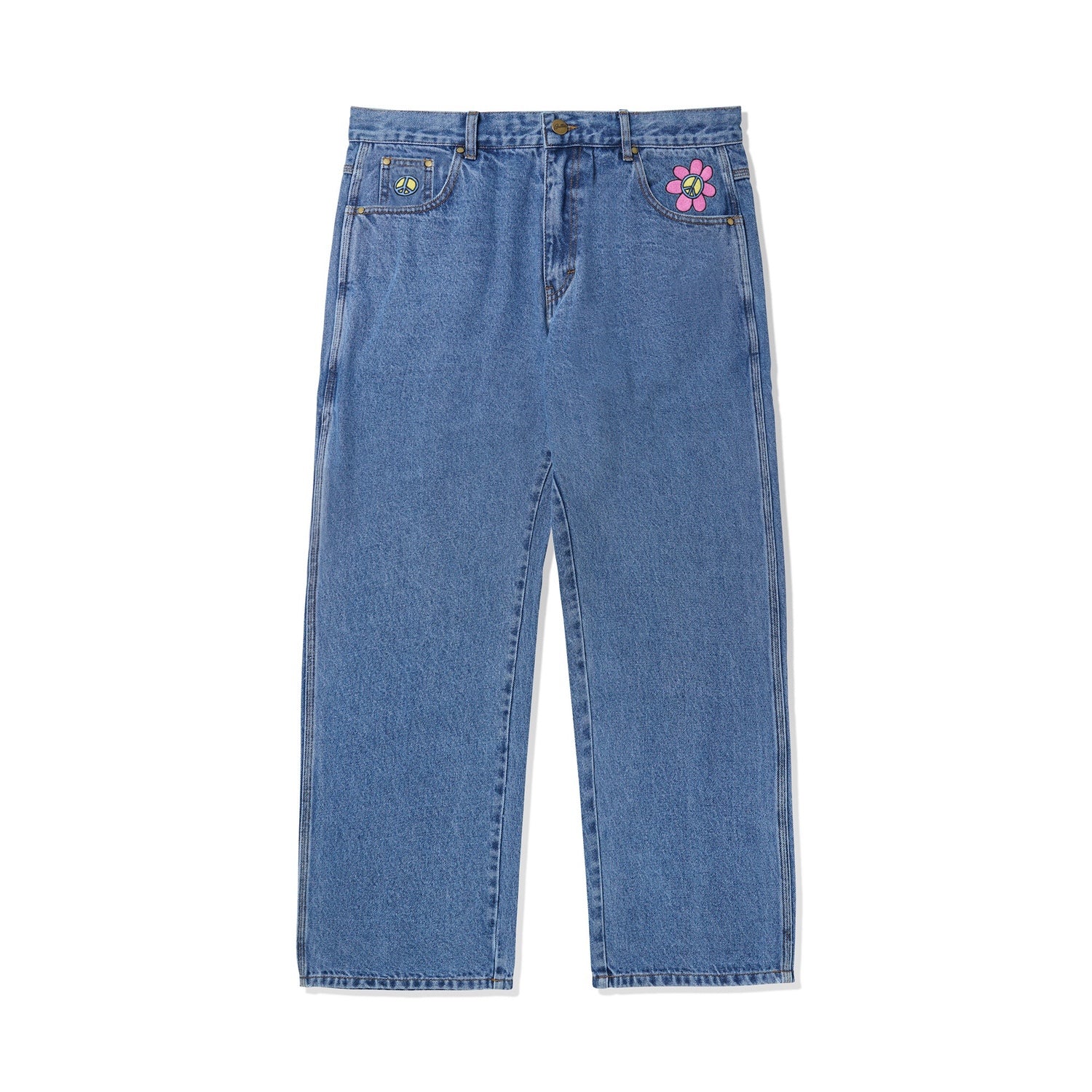 Flower Denim Jeans, Washed Indigo