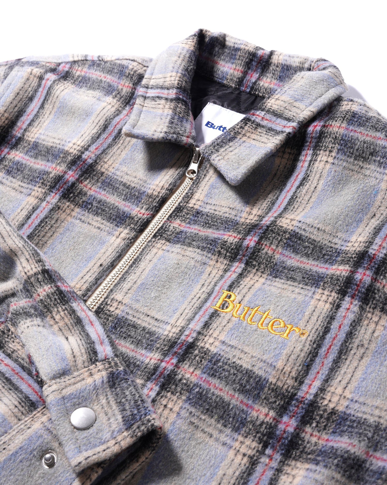 Insulated Plaid Zip Thru Jacket, Powder Blue