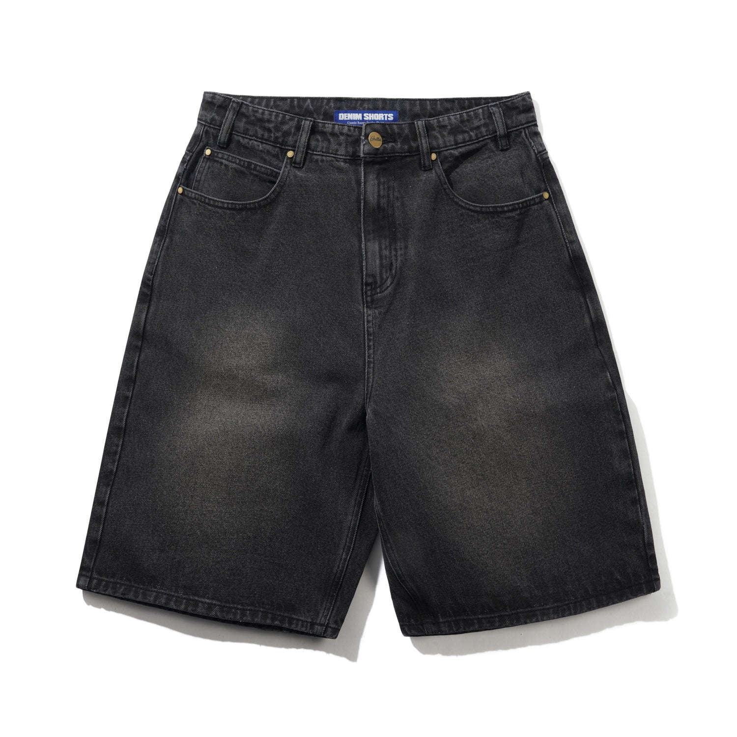 Baggy Denim Shorts, Distressed Black
