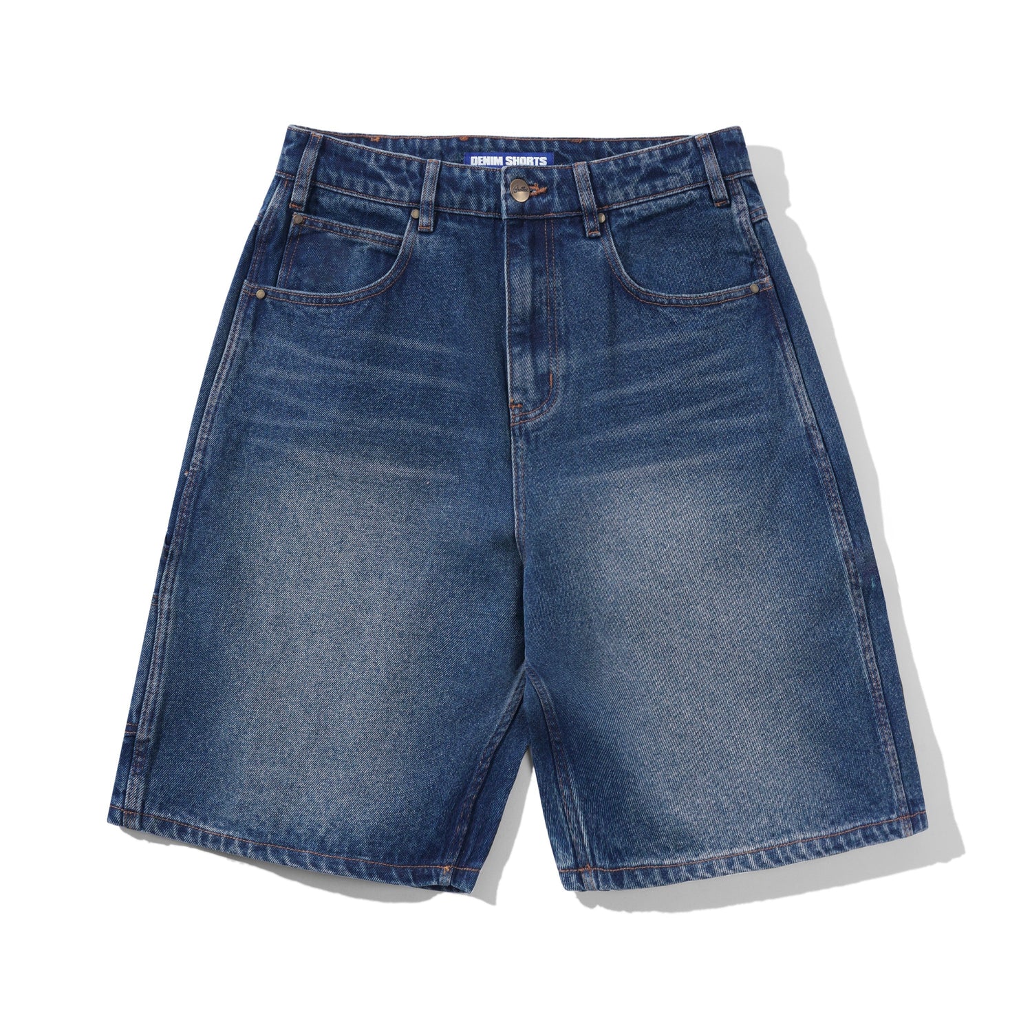 Baggy Denim Shorts, Distressed Indigo