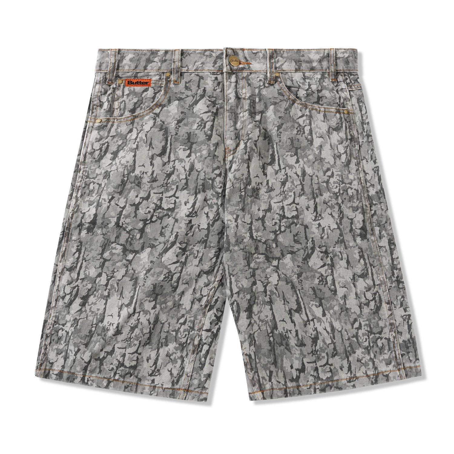 Bark Camo Denim Shorts, Black