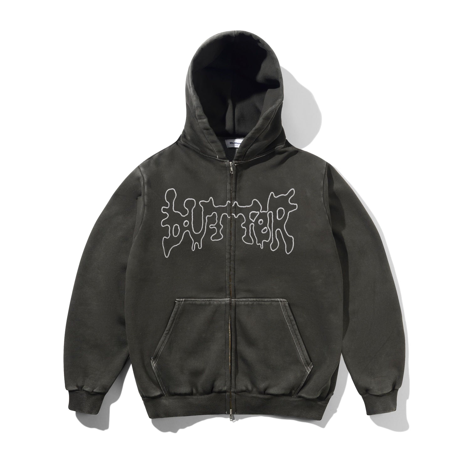 Blotch Zip-Thru Hood, Washed Black
