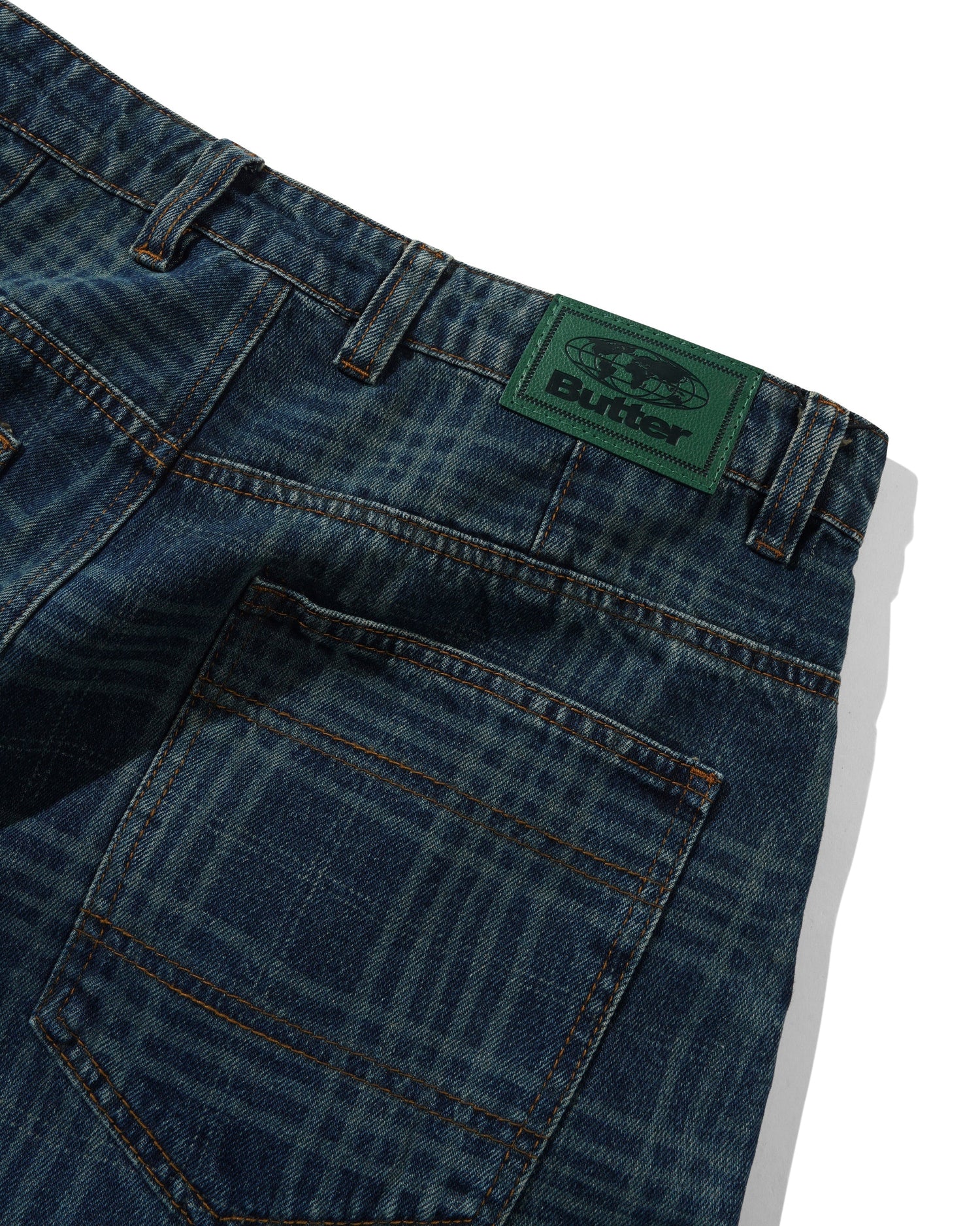Burn Wide Cut Denim Jeans, Dark Indigo Plaid