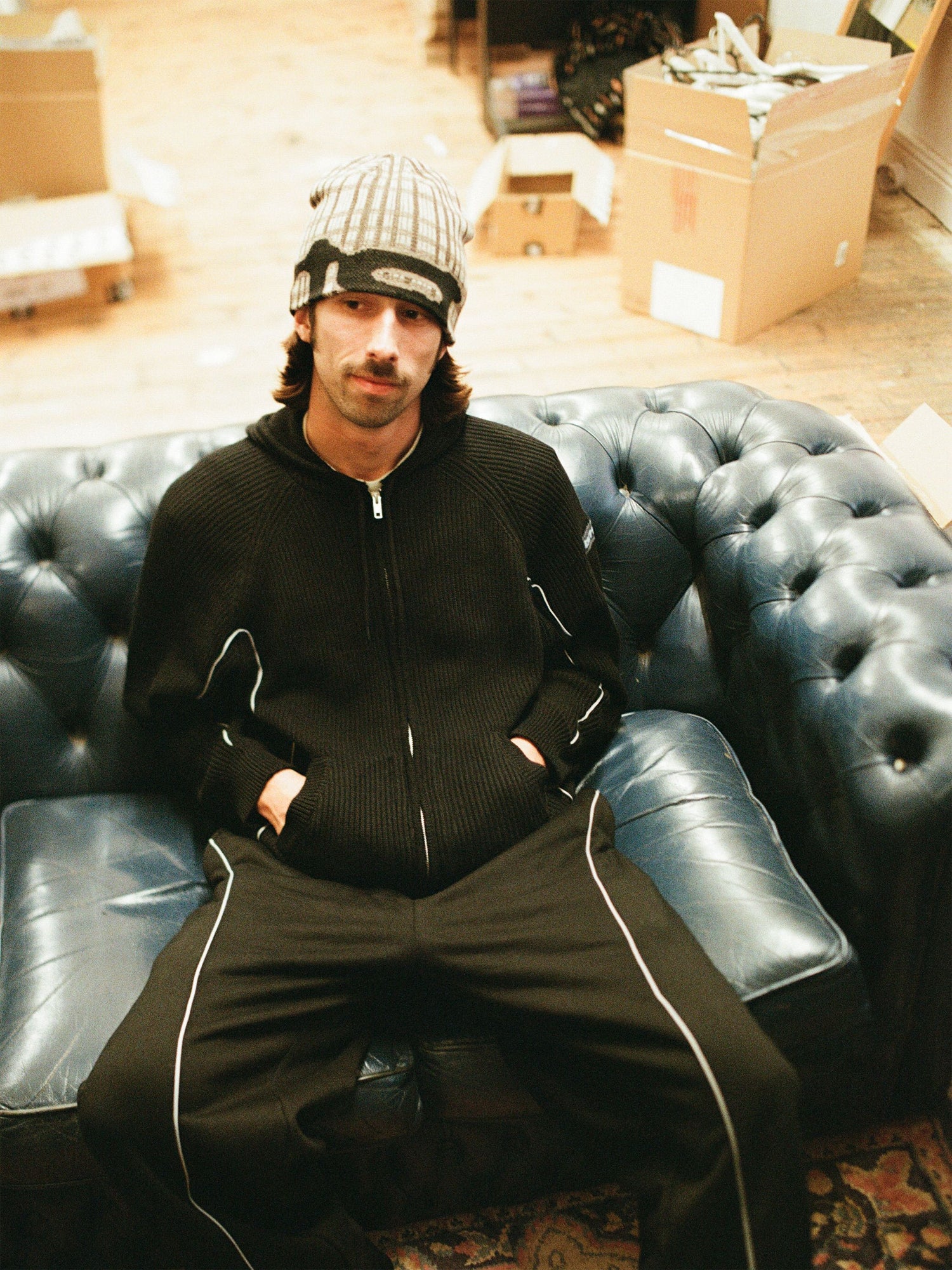 Dougie Knit Zip-Thru Hood, Black
