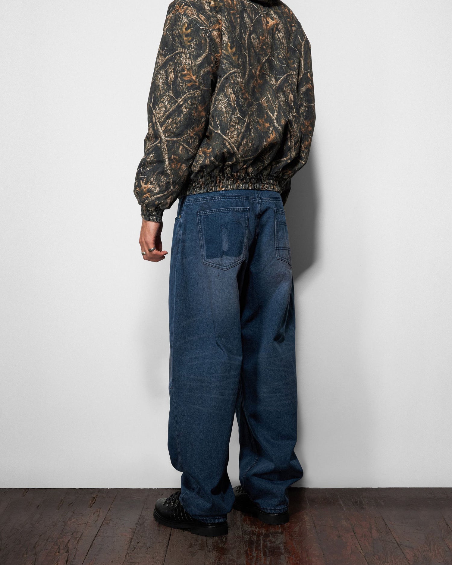 Burn Wide Cut Denim Jeans, Dark Indigo Plaid