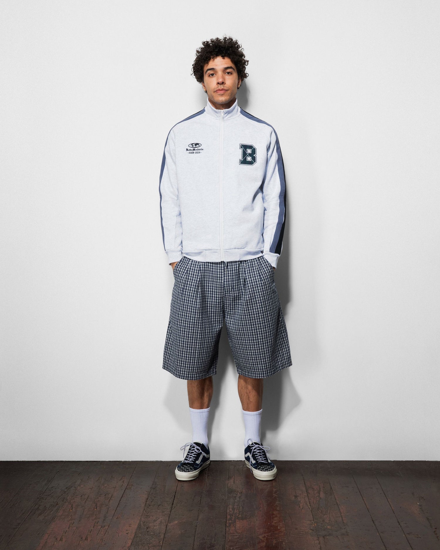Pleated Shorts, Navy Plaid