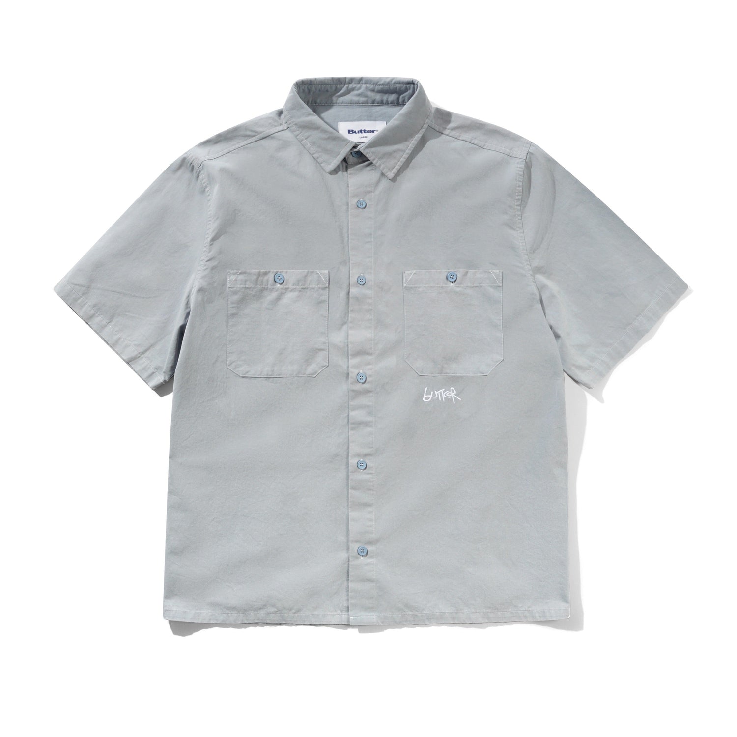 Contrast Stitch S/S Shirt, Blue Grey