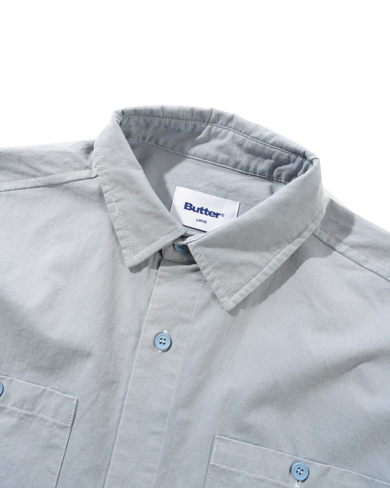 Contrast Stitch S/S Shirt, Blue Grey