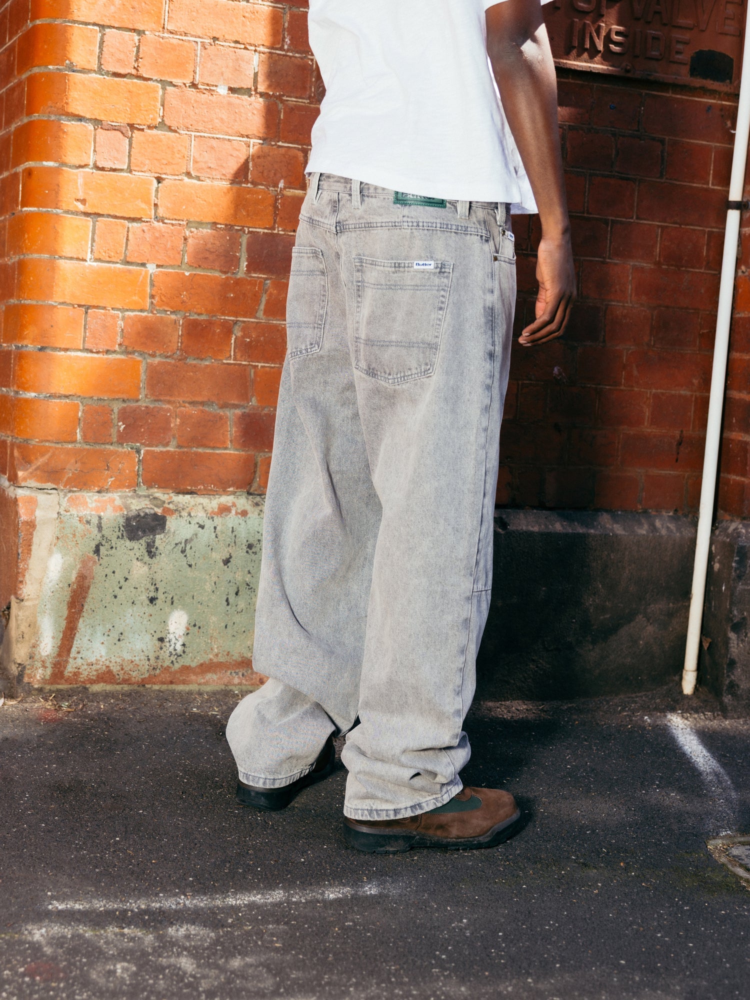 Wide Cut Denim Jeans, Grey Wash