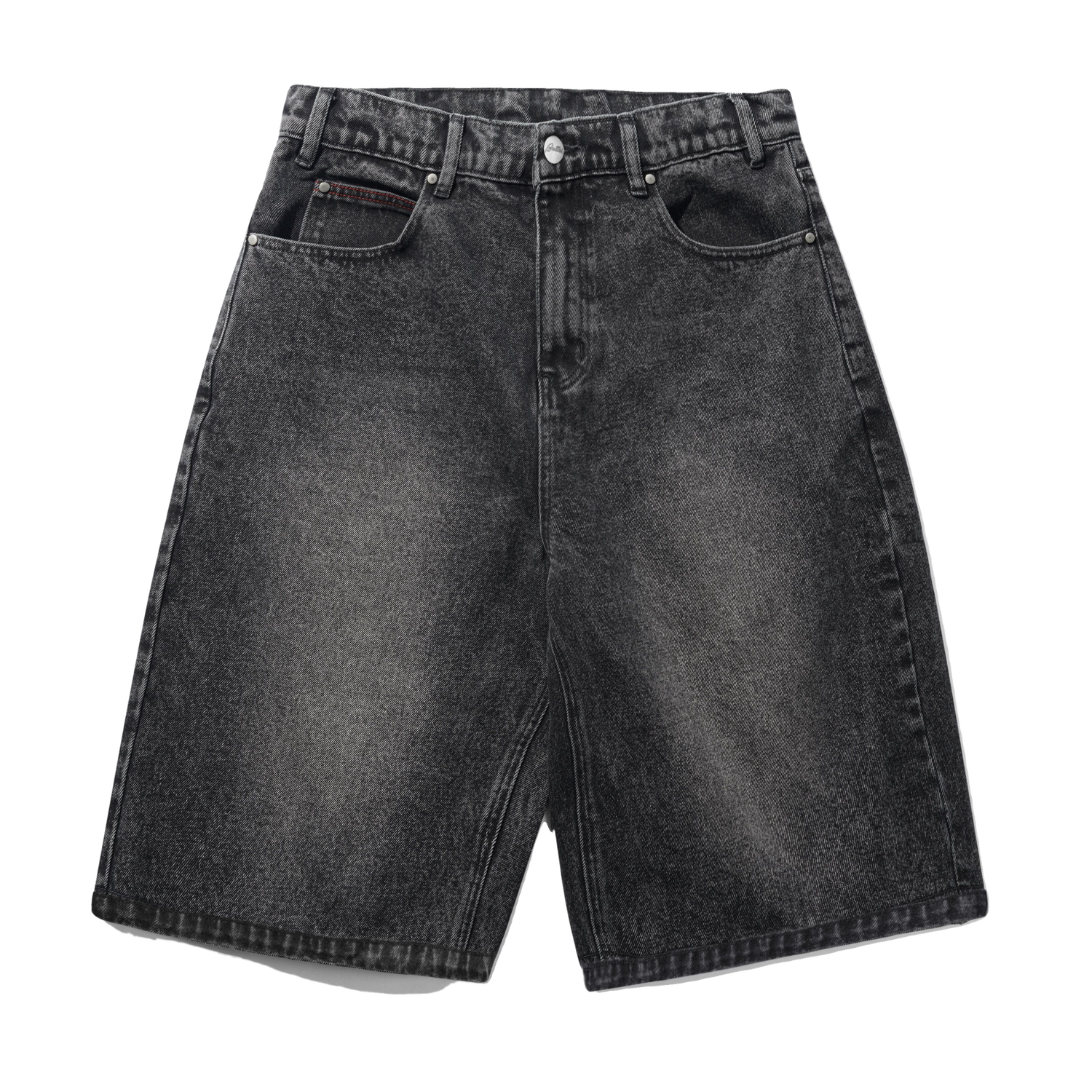 Distressed Big Denim Shorts, Gun Metal