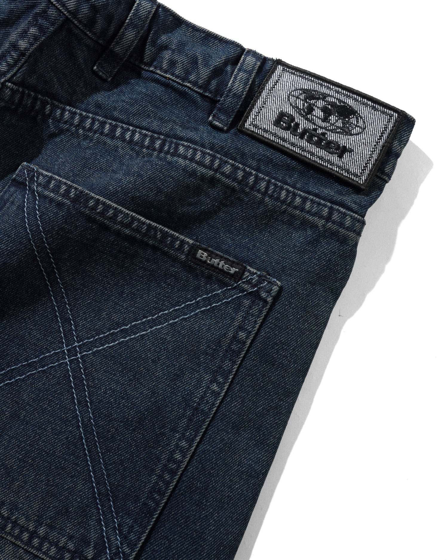 Distressed Big Denim Shorts, Washed Dark Blue