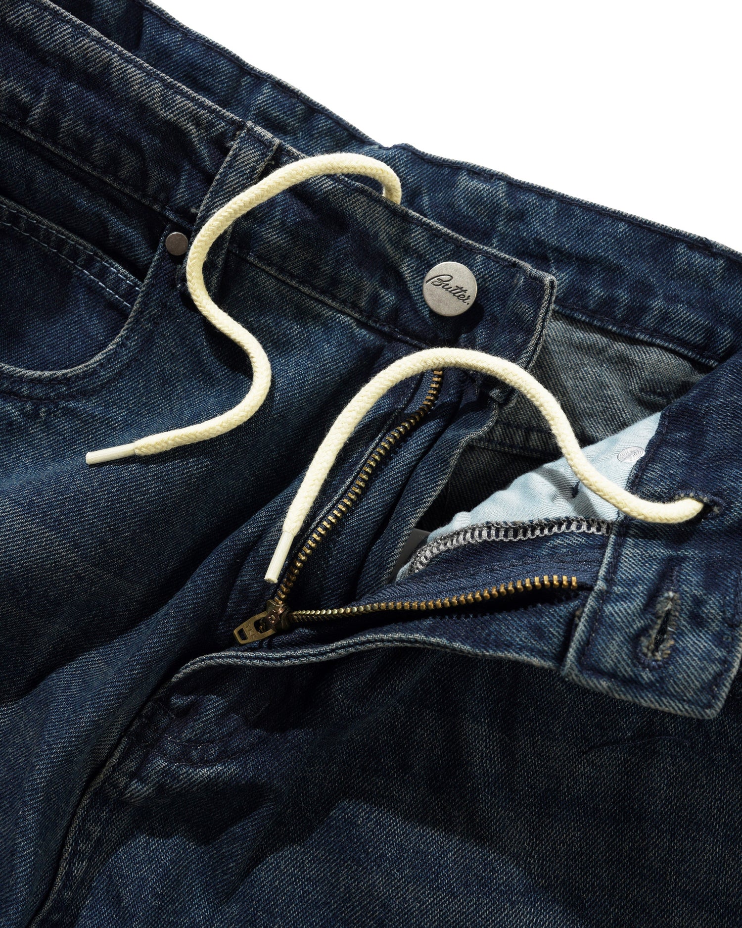 Distressed Big Denim Shorts, Washed Dark Blue