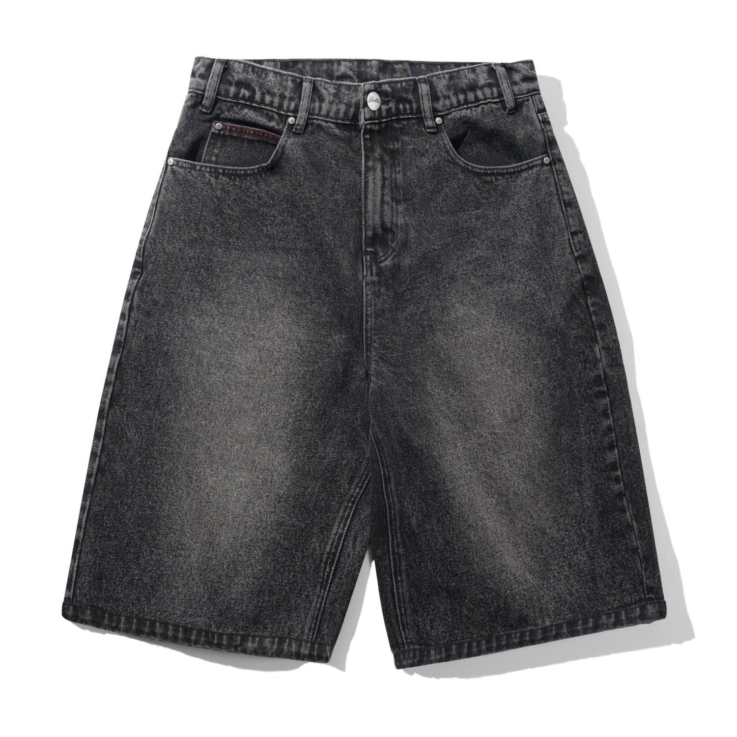 Distressed Big Denim Shorts, Gun Metal