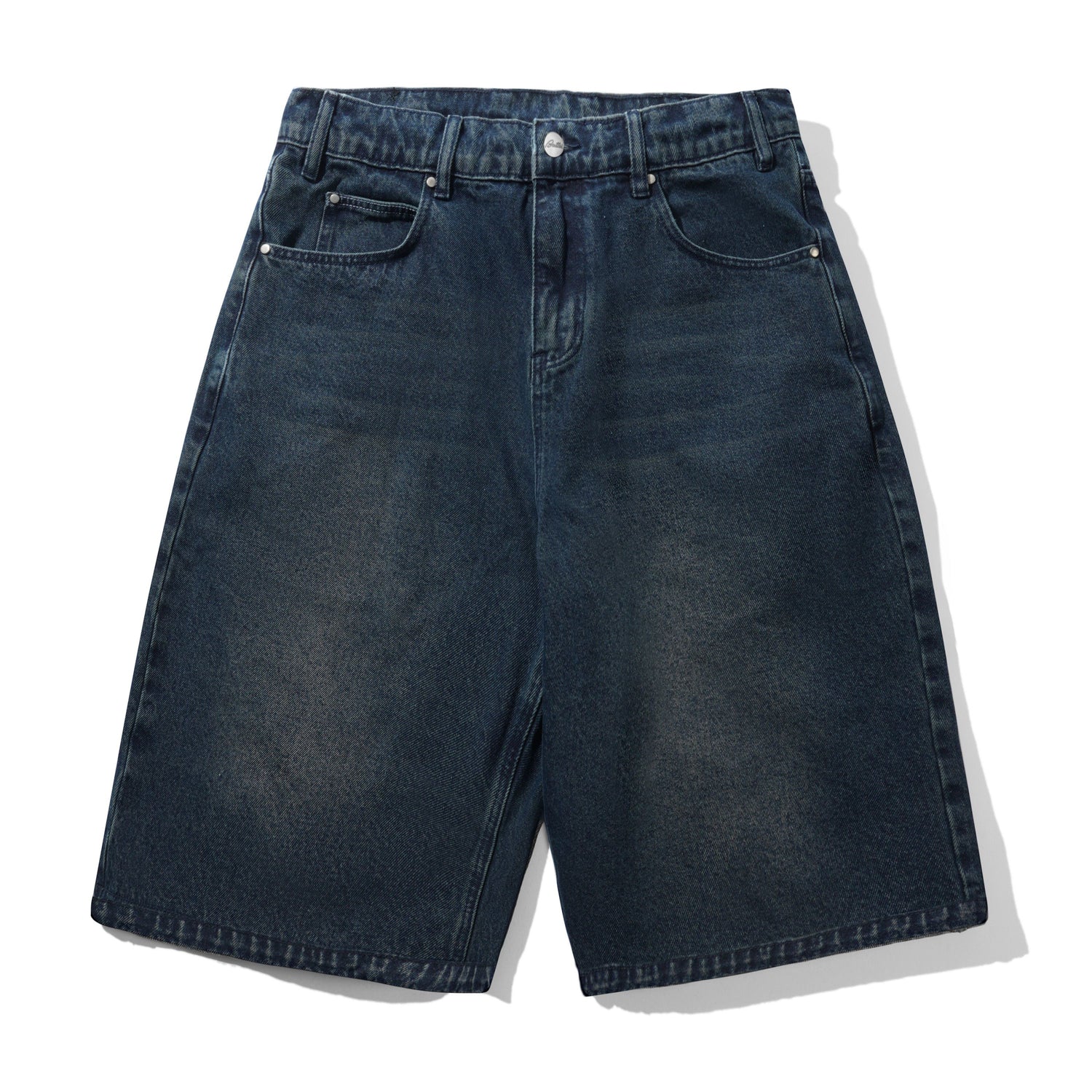 Distressed Big Denim Shorts, Washed Dark Blue
