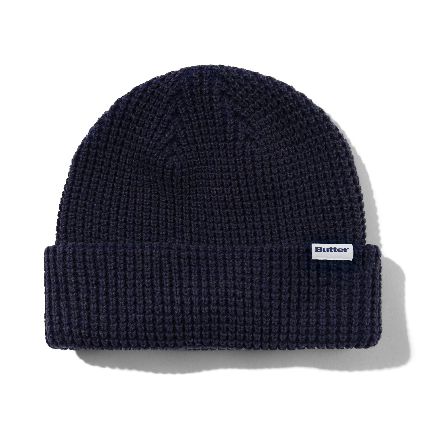 Distressed Waffle Knit Beanie, Washed Navy