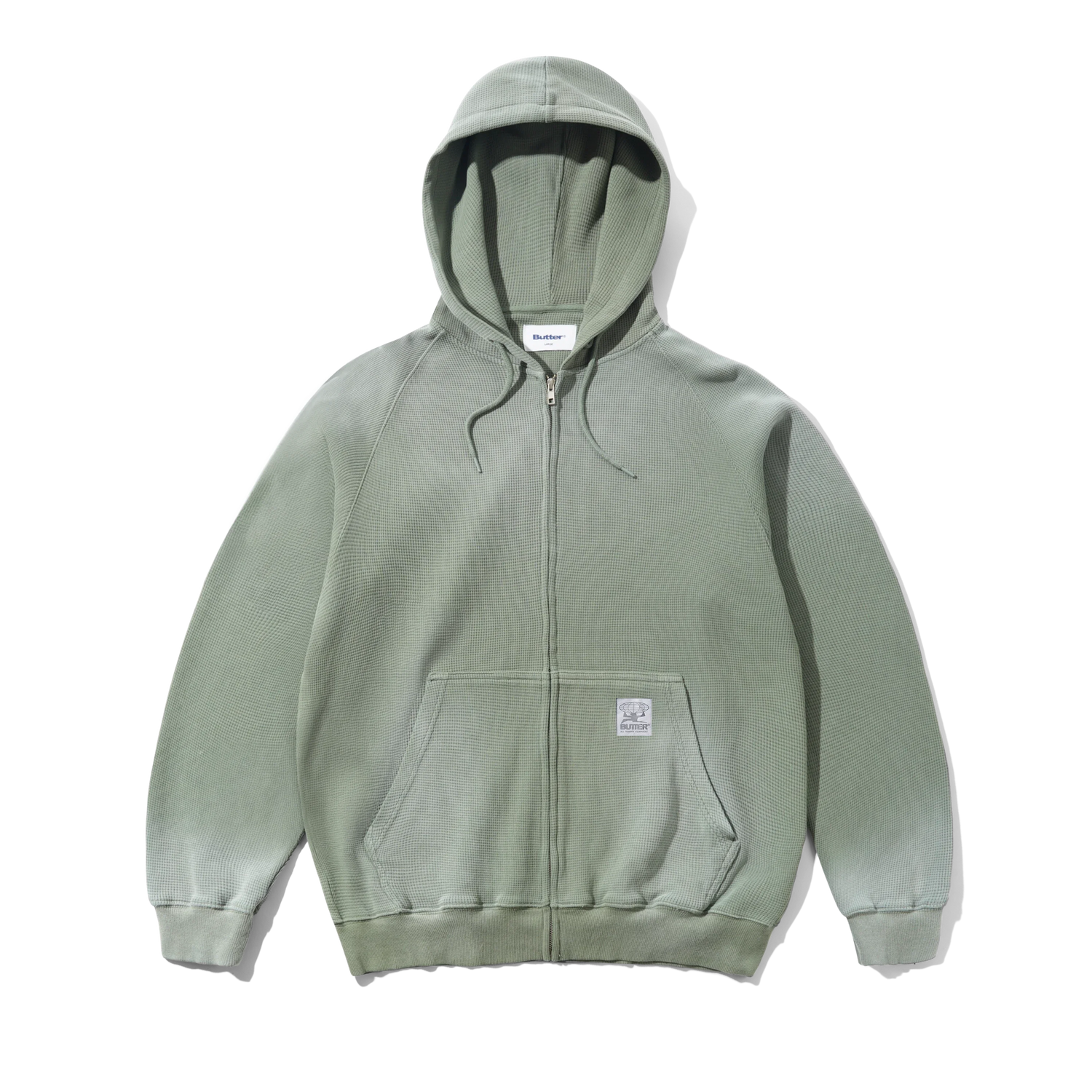 Faded Waffle Zip-Thru Hood, Washed Sage
