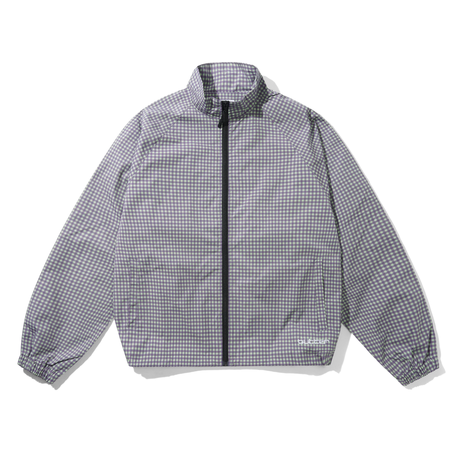 Gingham Nylon Jacket, Green / Purple