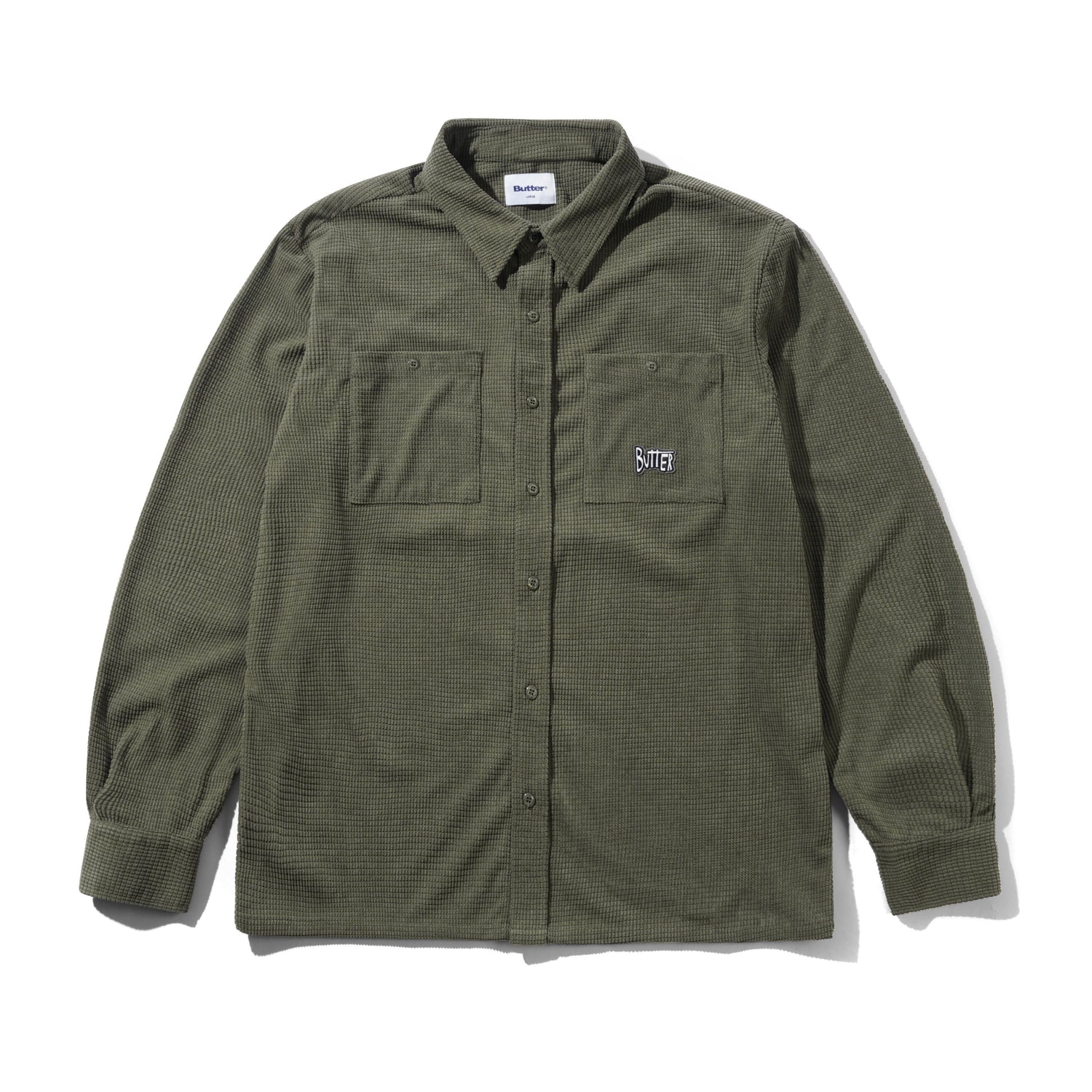 Grid Cord Overshirt, Olive