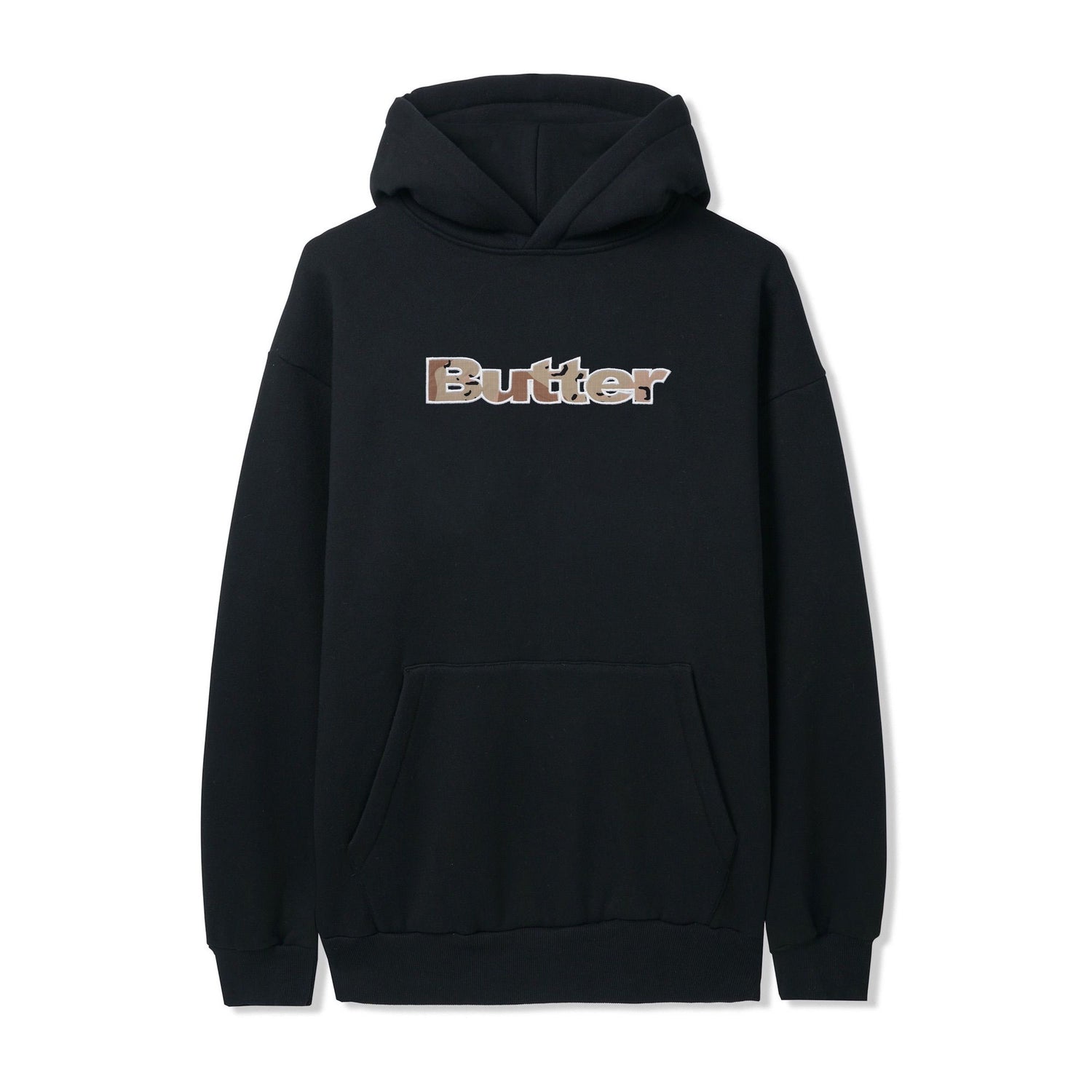 Logo Camo Applique Pullover Hood, Black