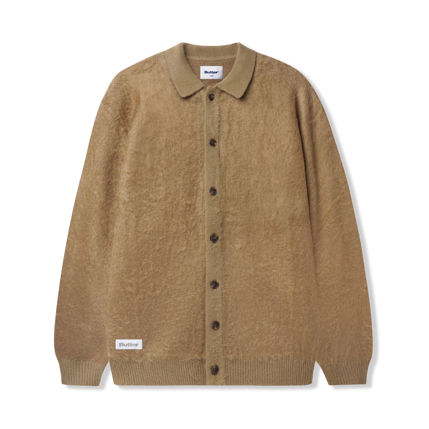 Mohair Button Up Knitted Shirt, Tan