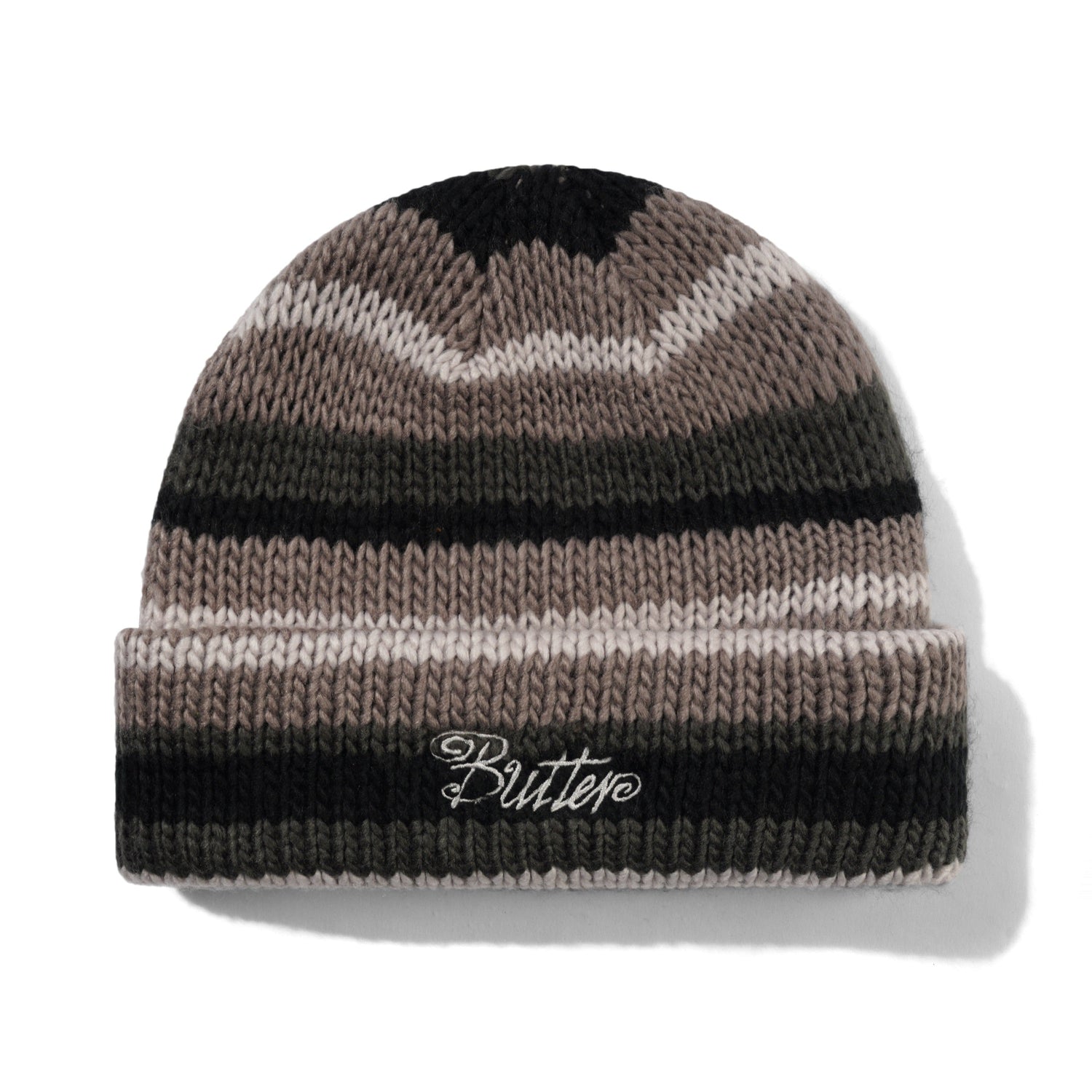 Ombre Stripe Knit Beanie, Black
