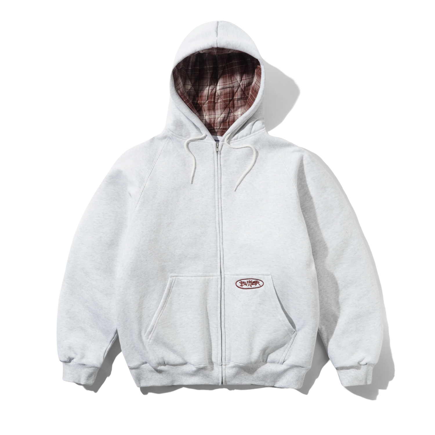 Plaid Lined Zip-Thru Hood, Ash