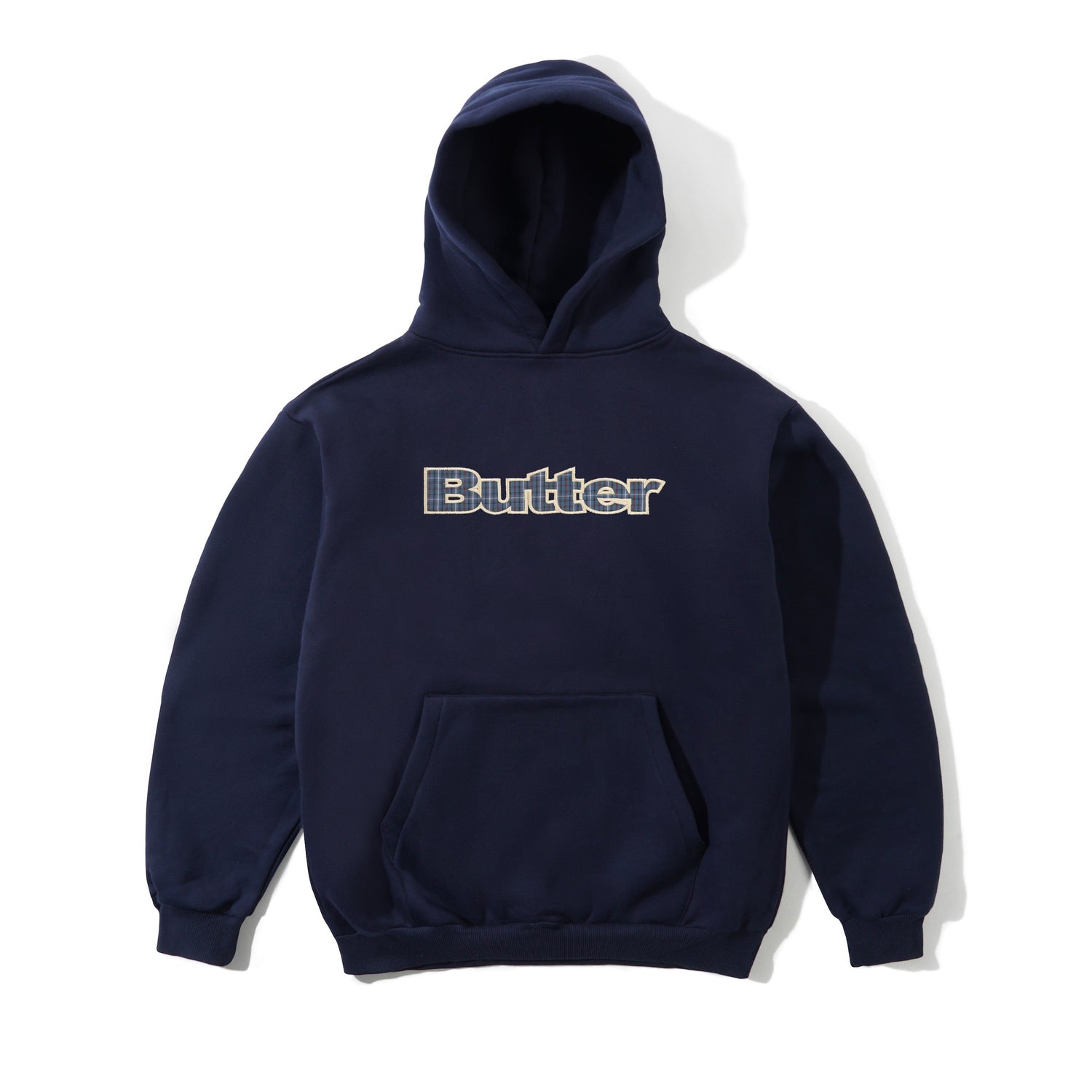 Plaid Logo Applique Pullover Hood, Navy