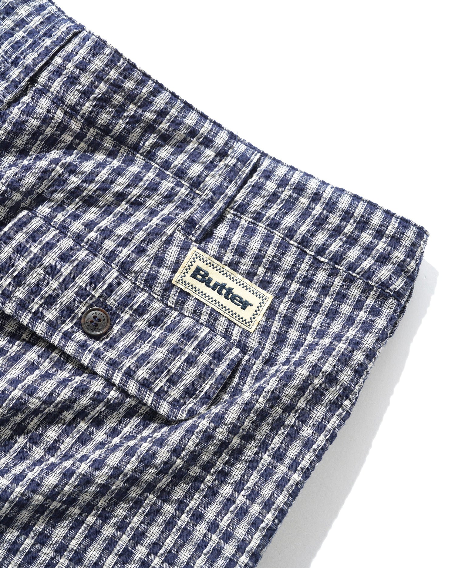 Pleated Shorts, Navy Plaid