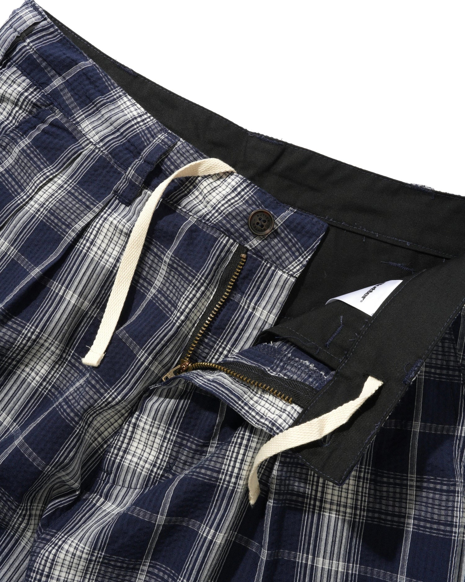 Pleated Shorts, Navy Plaid