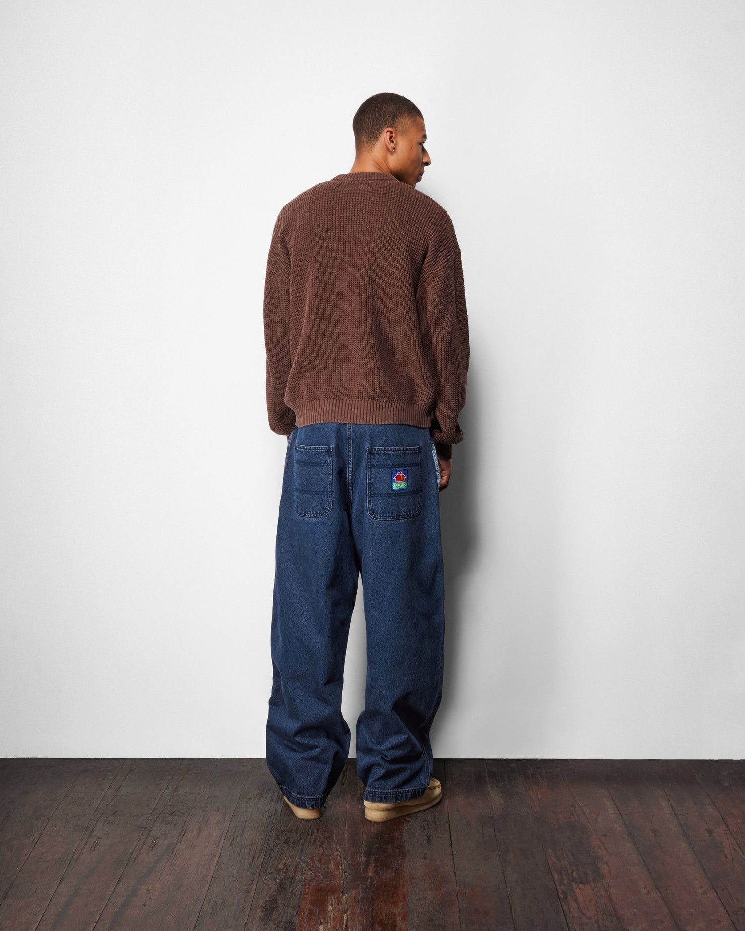 Distressed Waffle Knit Sweater, Washed Bark