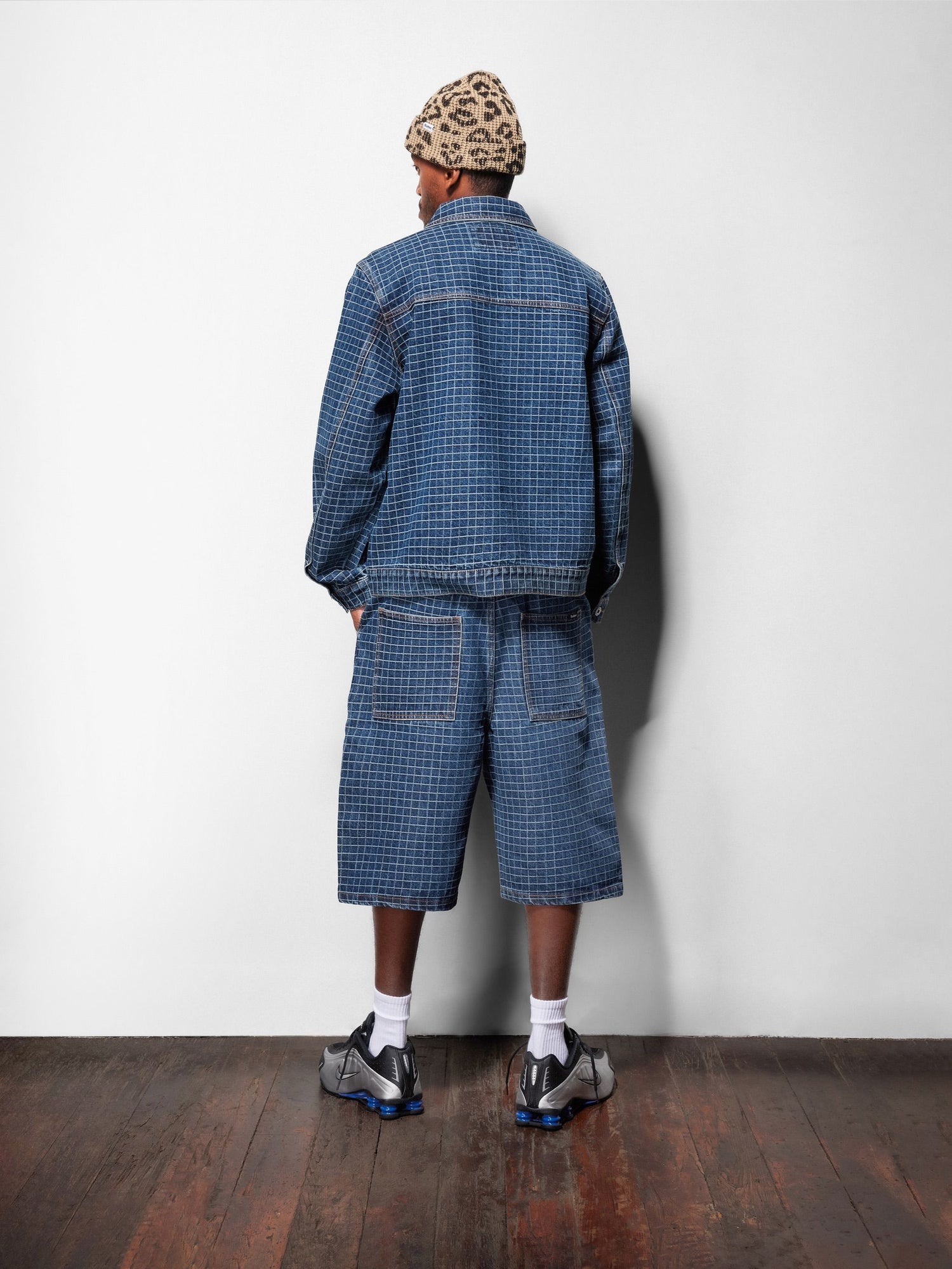 Big Grid Denim Shorts, Overdyed Black