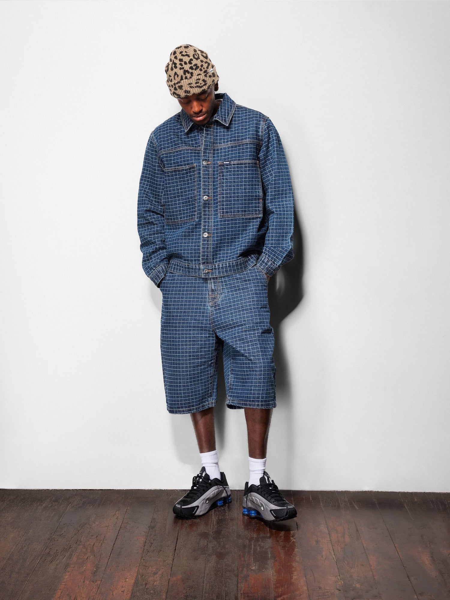 Grid Denim Jacket, Overdye Black