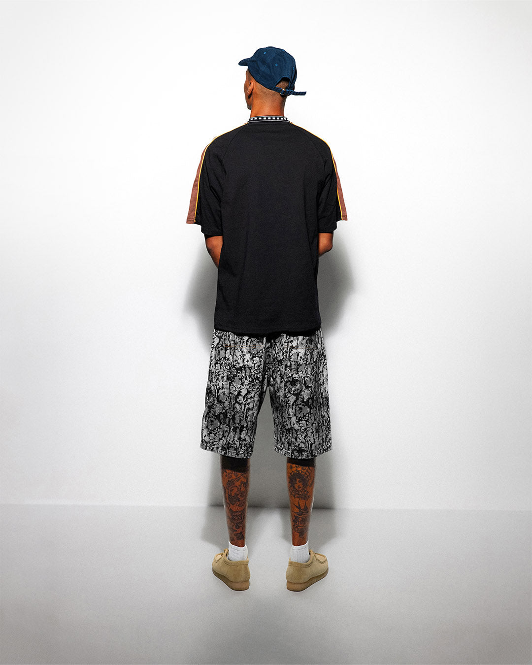 Bark Camo Denim Shorts, Black