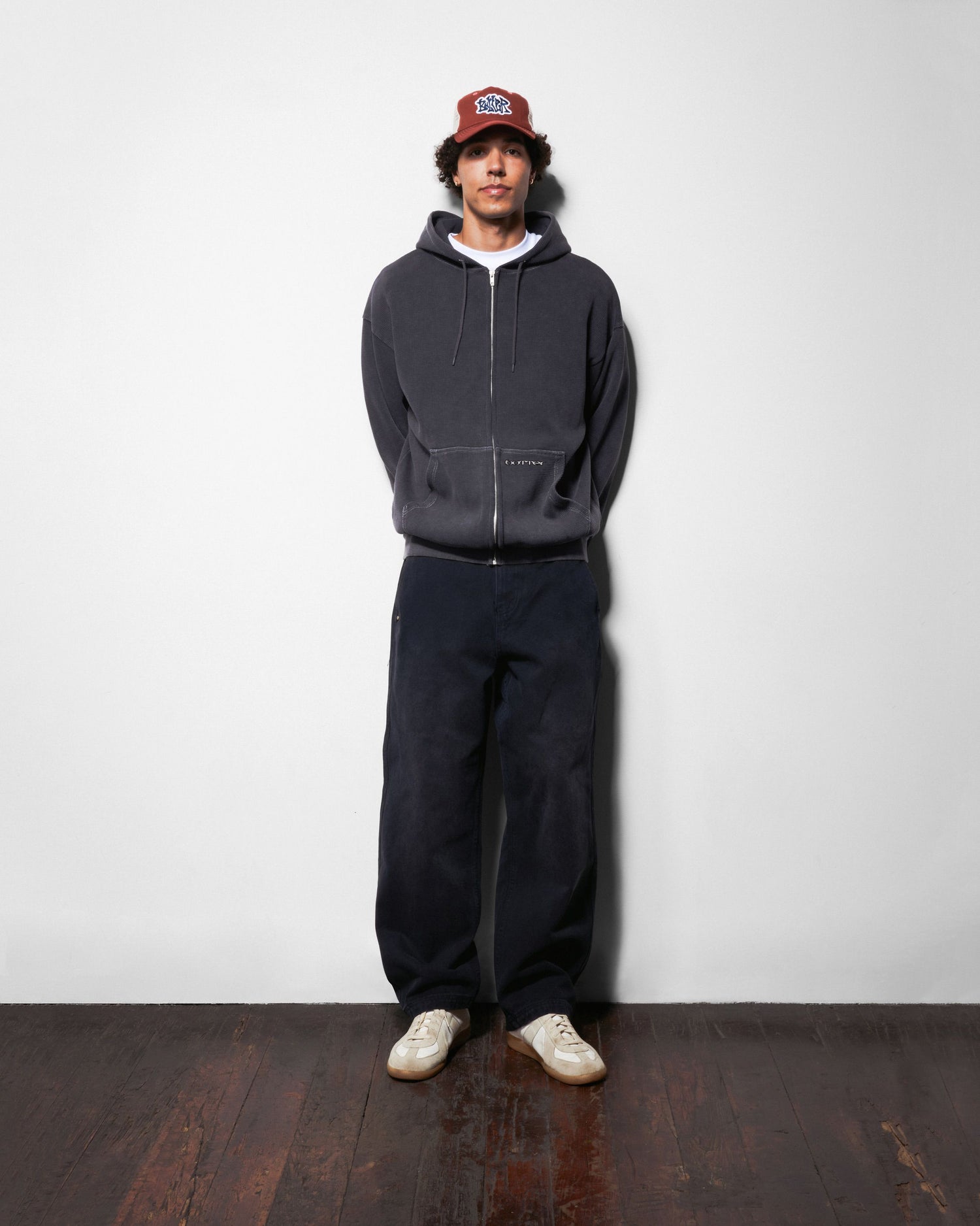 Waffle Zip-Thru Hood, Black Overdye