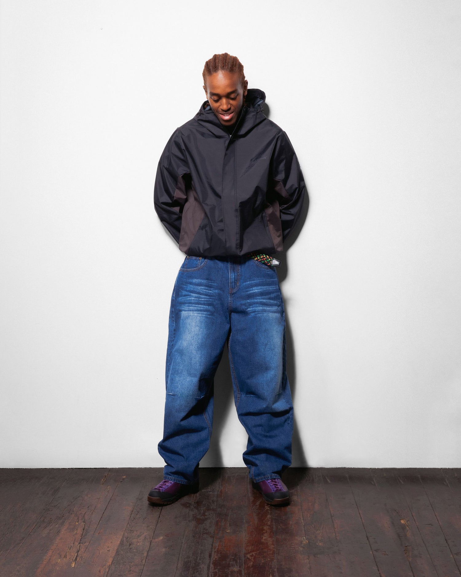 Wide Cut Denim Jeans, Dark Blue Slub