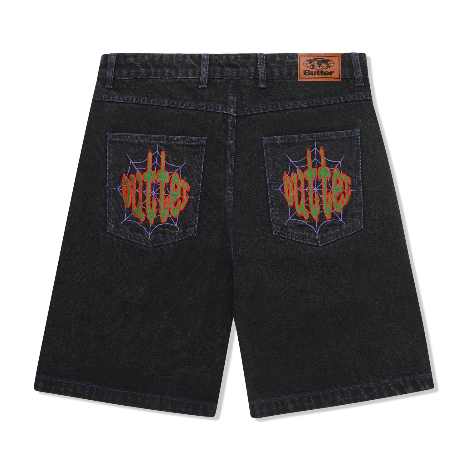 Spider Denim Shorts, Washed Black