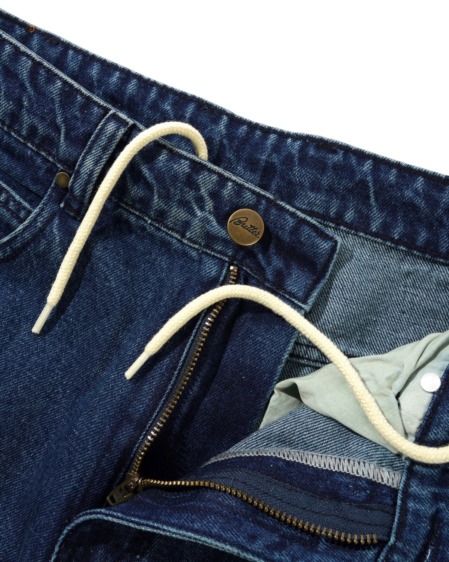 Straight Leg Denim Jeans, Distressed Indigo