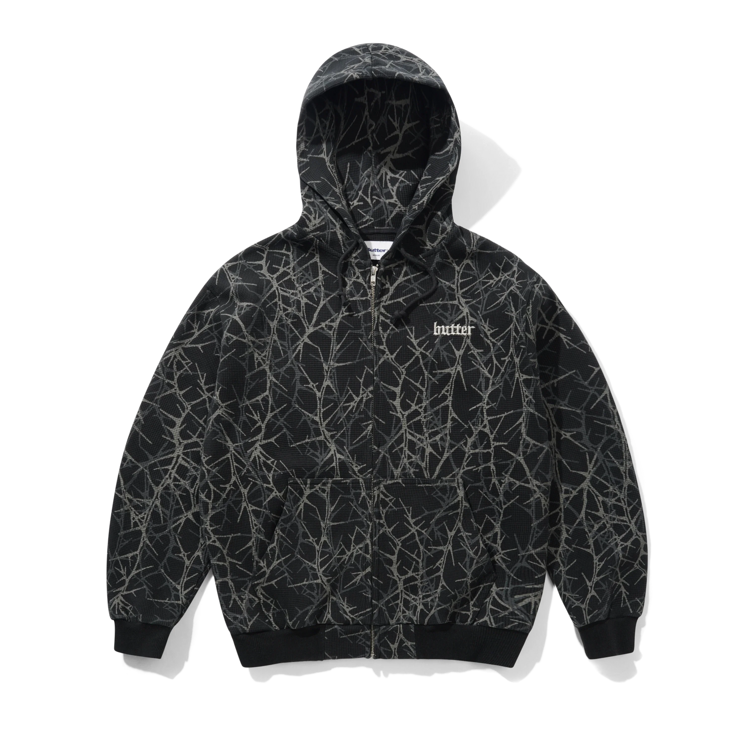 Thorn Camo Waffle Zip-Thru Hood, Black