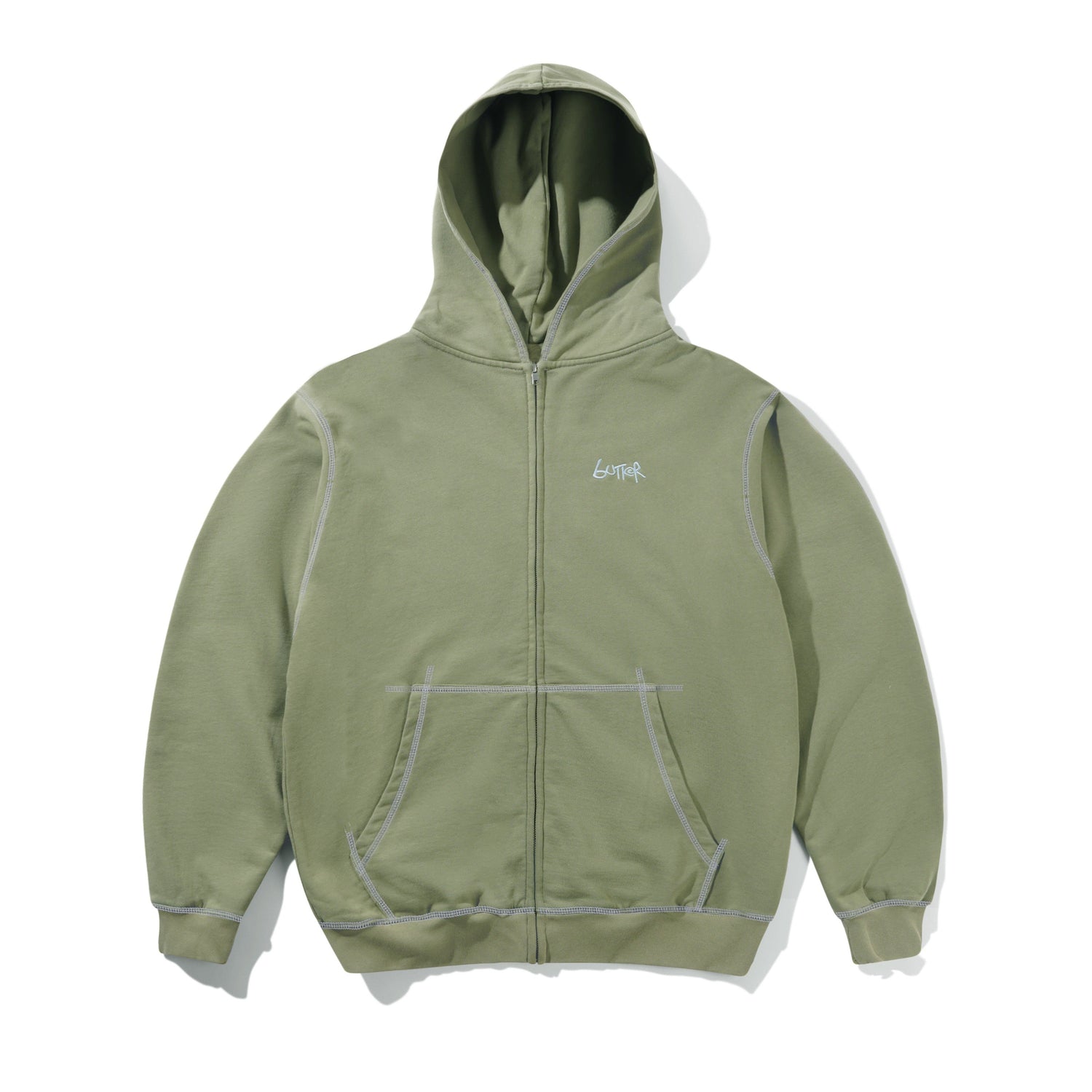 Trail Stitch Zip-Thru Hood, Washed Dull Army