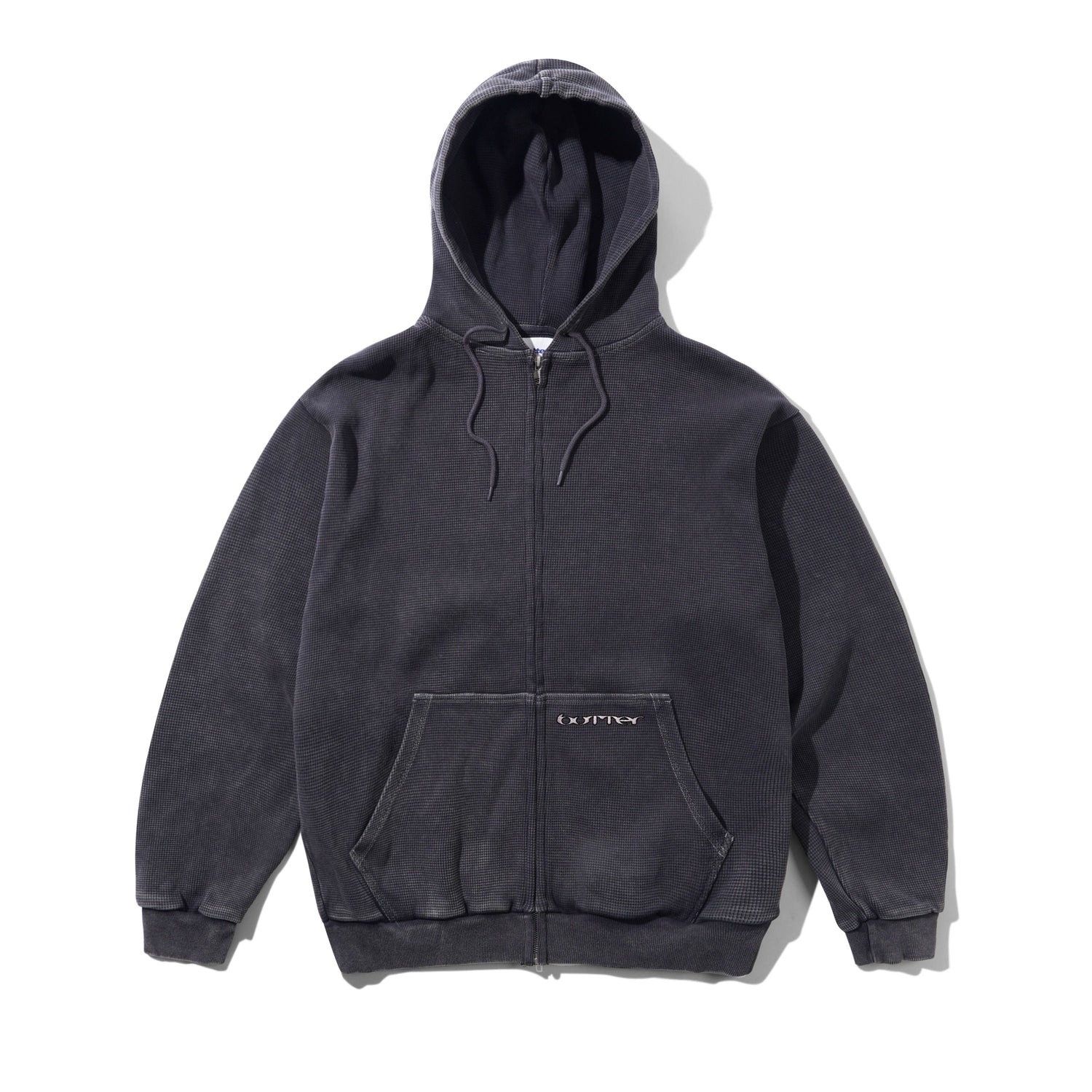 Waffle Zip-Thru Hood, Black Overdye