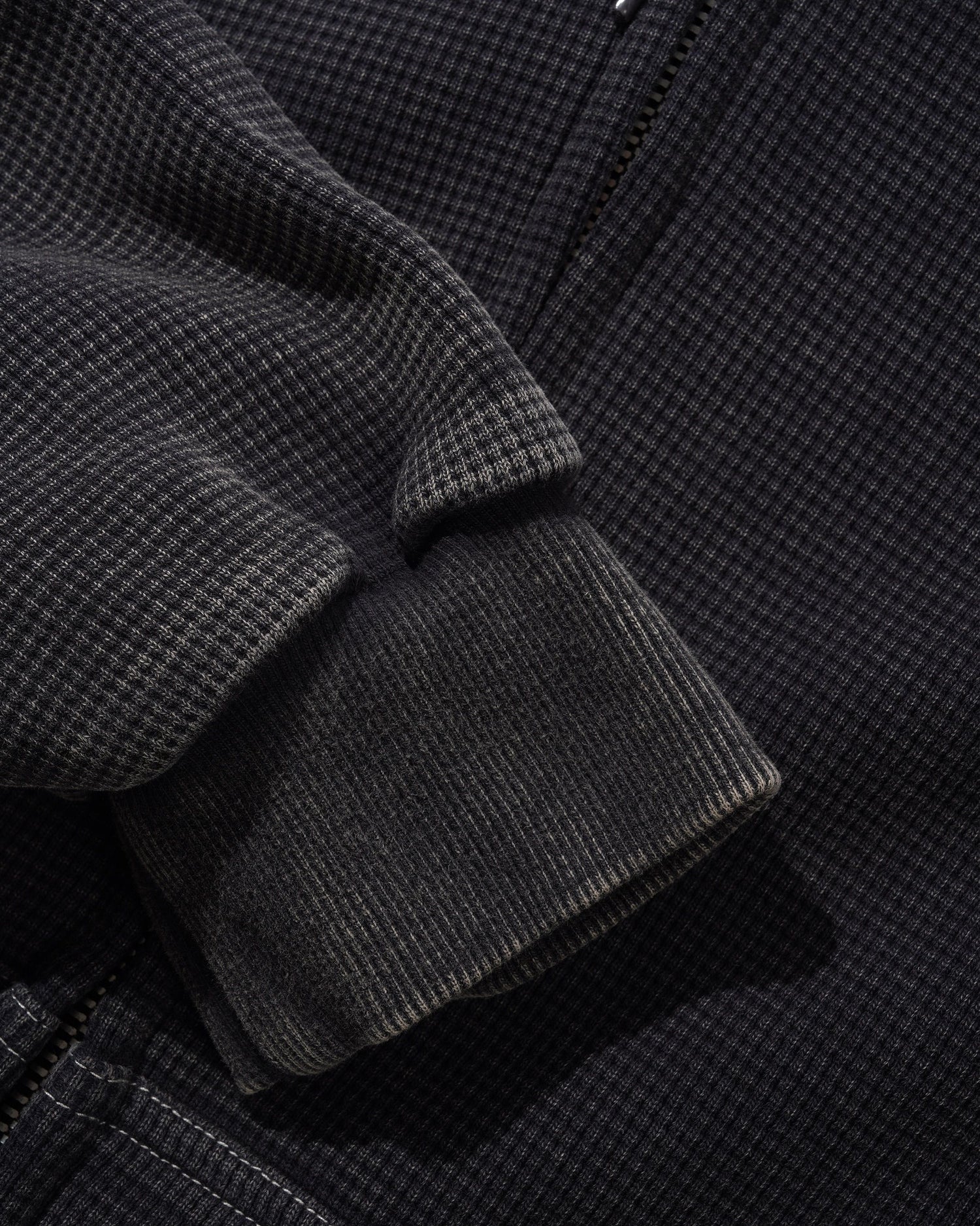 Waffle Zip-Thru Hood, Black Overdye