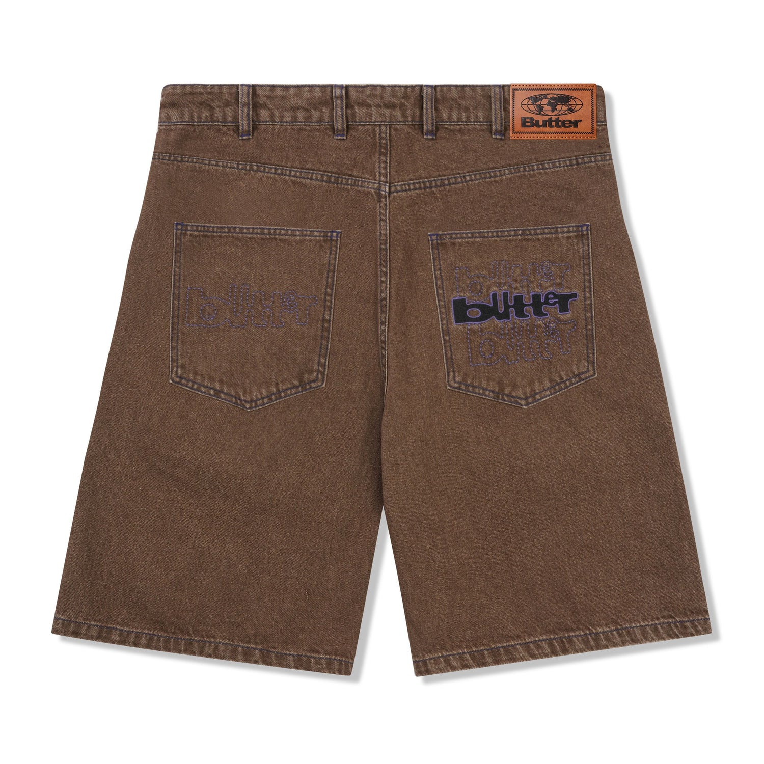 Warped Denim Shorts, Washed Brown