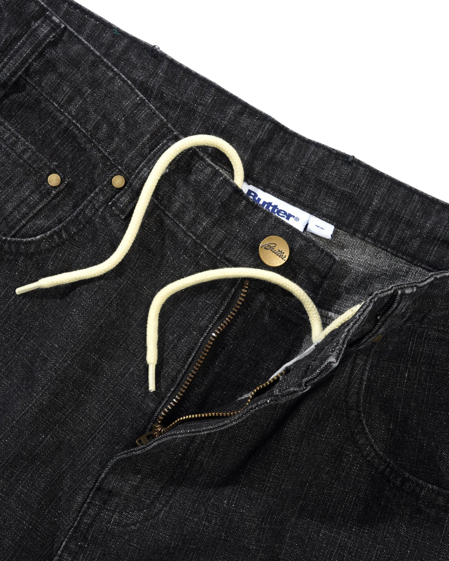Wide Cut Denim Jeans, Streaky Black Wash