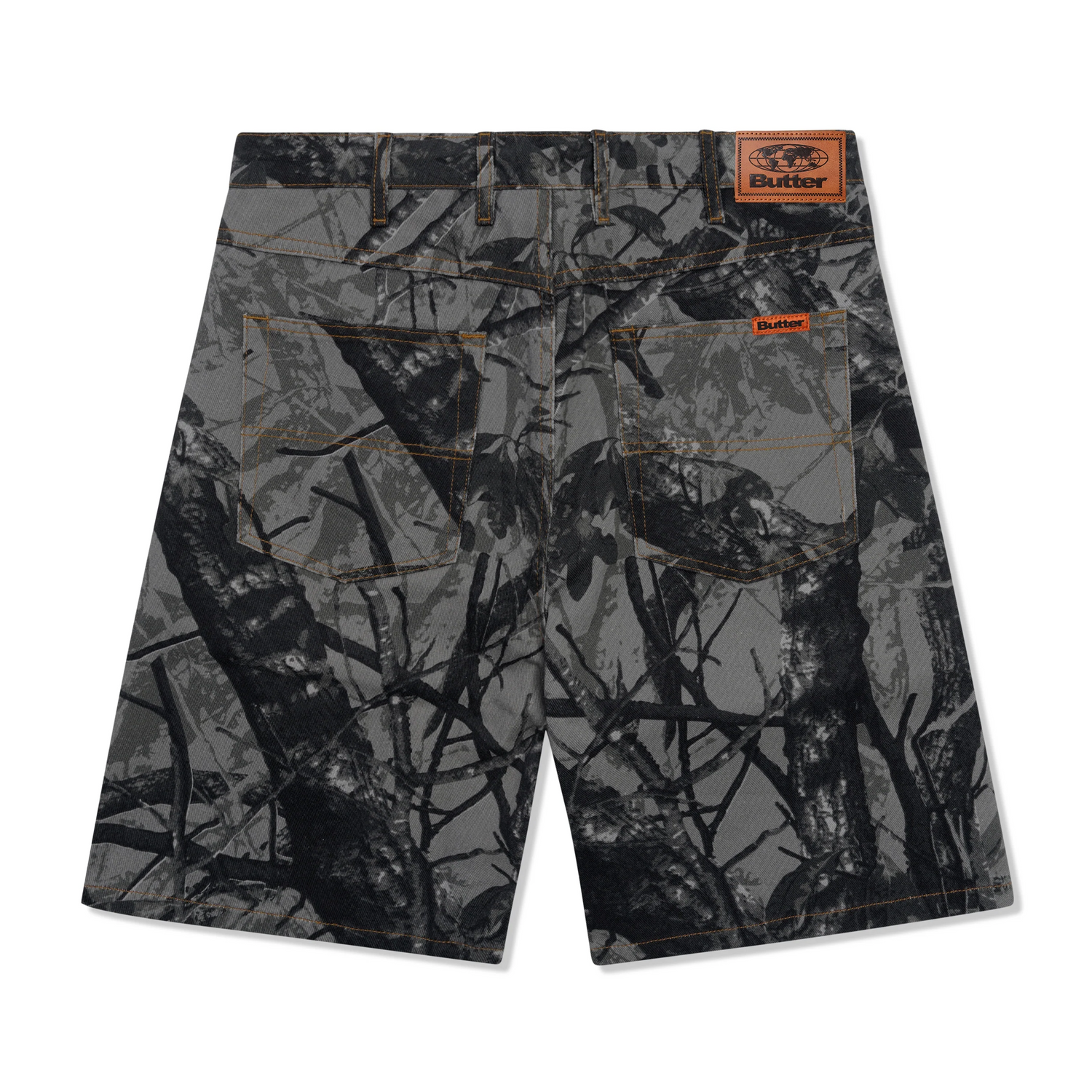 Foliage Camo Denim Shorts, Black