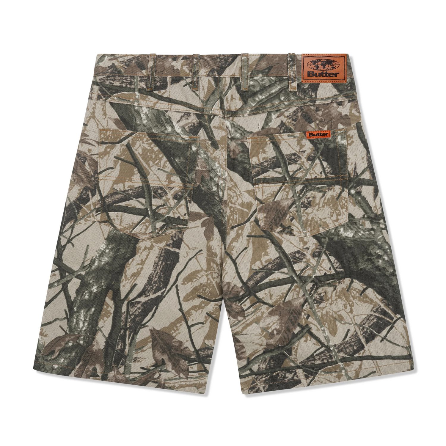 Foliage Camo Denim Shorts, Tan