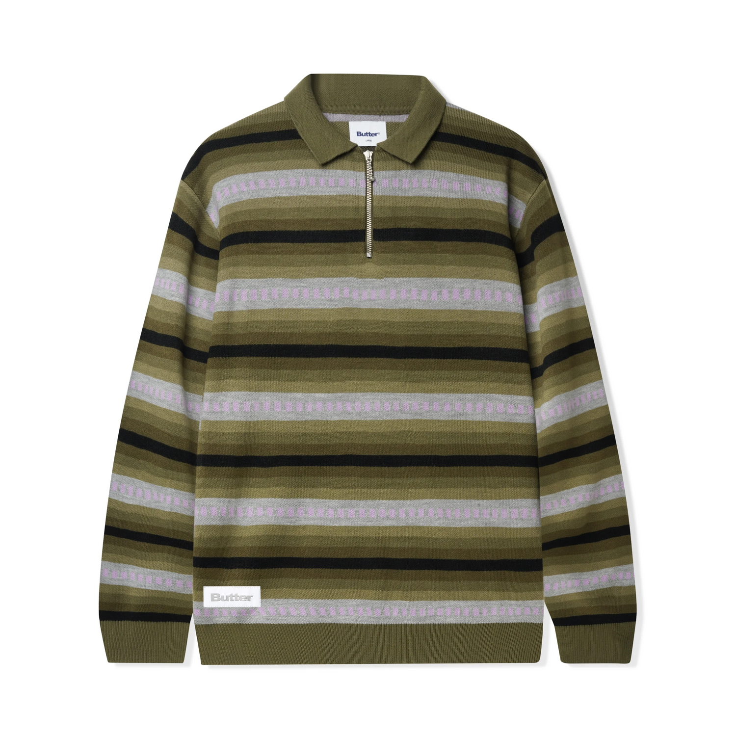 Linear Knitted Polo, Olive