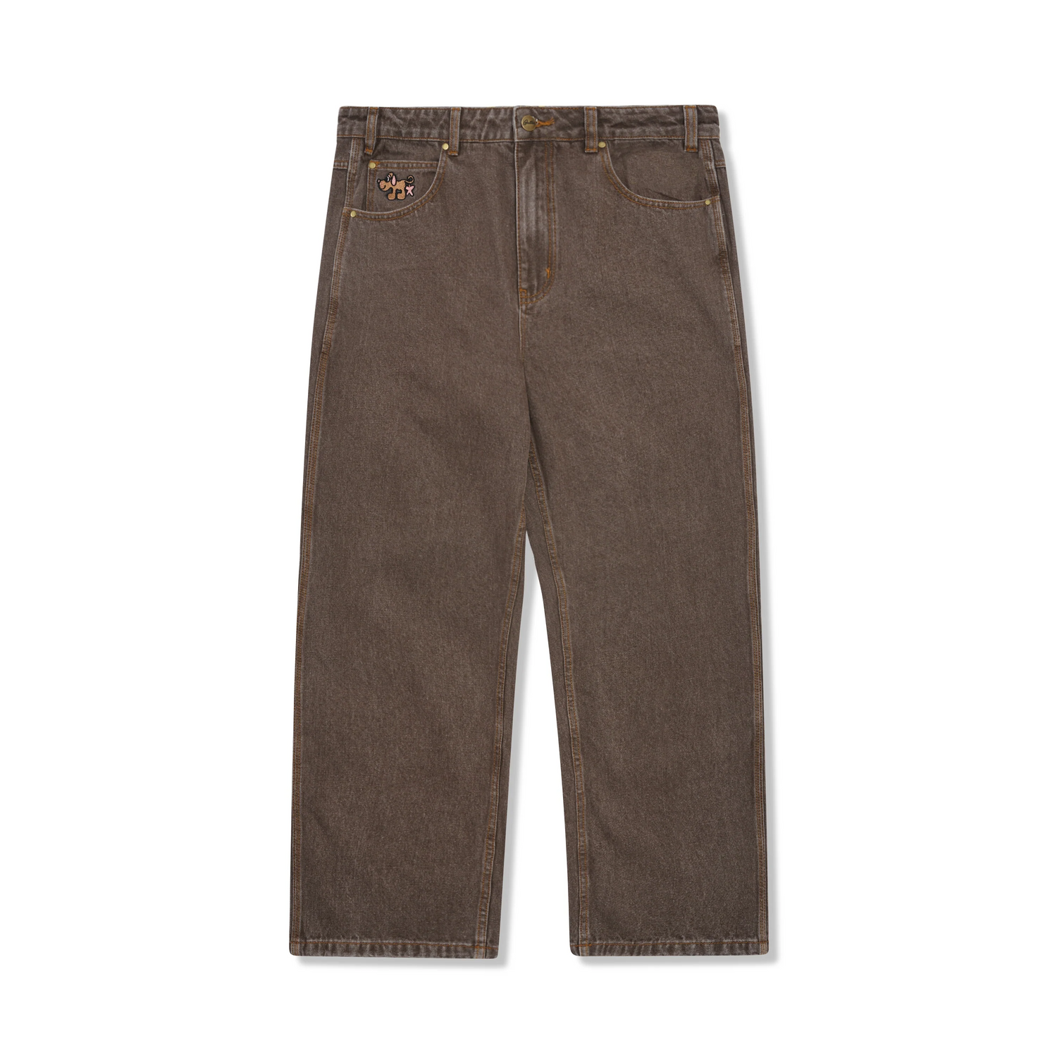 Pooch Relaxed Denim Jeans, Washed Brown