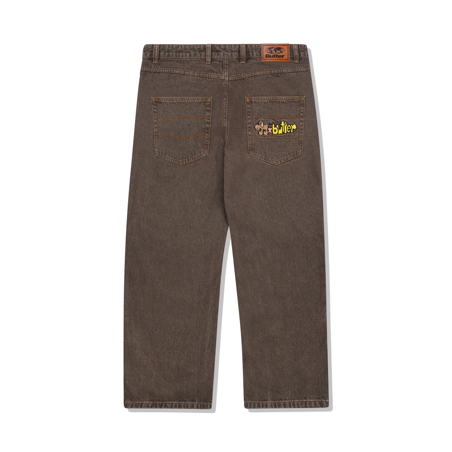 Pooch Relaxed Denim Jeans, Washed Brown